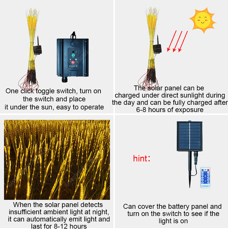 Solar simulation wheat ear lamp, outdoor lawn plug-in lamp, courtyard barley lamp, LED luminous wheat ear lamp - Instructions for use