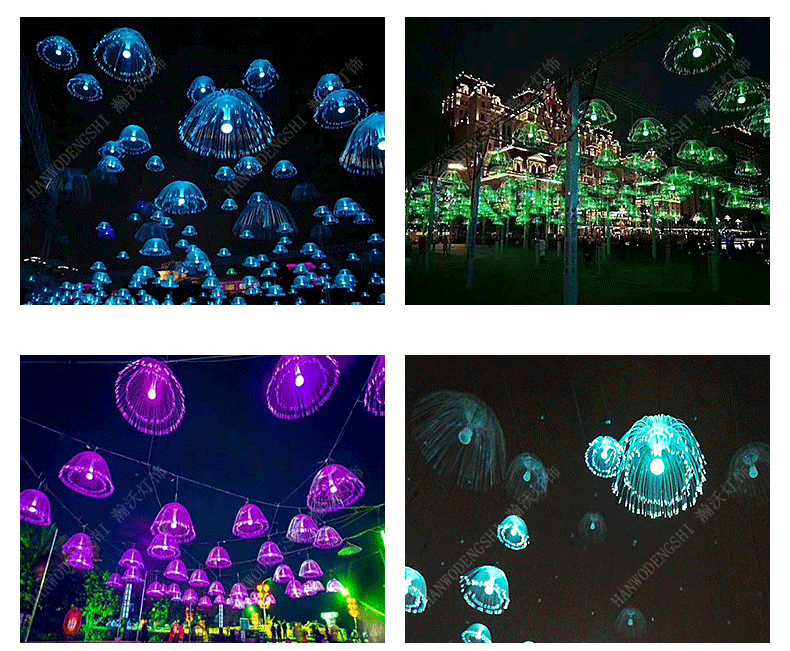 Outdoor Colorful LED Pendant Waterproof 6080cm Atmosphere Pendant Restaurant Decoration Fiber Optic Double Layer Jellyfish Lamp - Effect