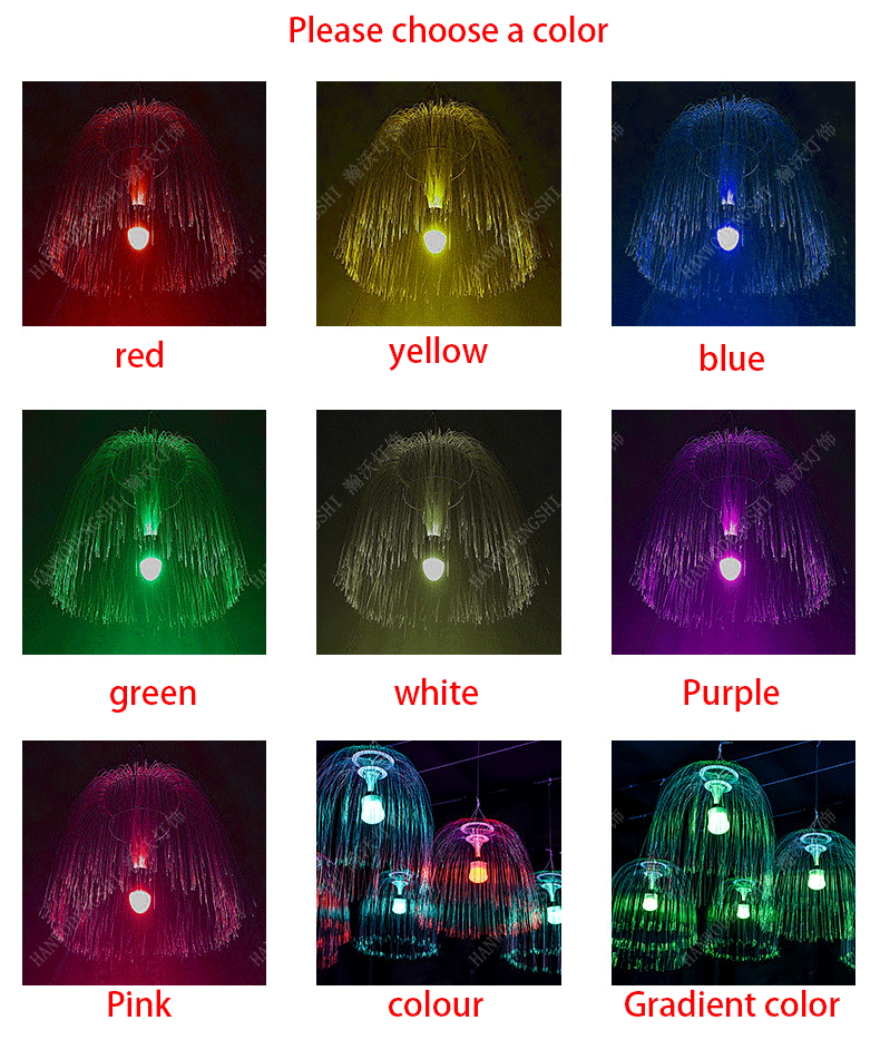 Outdoor Colorful LED Pendant Waterproof 6080cm Atmosphere Pendant Restaurant Decoration Fiber Optic Double Layer Jellyfish Lamp - Color Selection